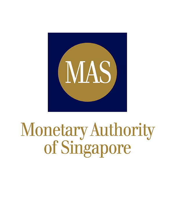 Gold circle with letters, MAS in white, beside Monetary Authority of Singapore text.